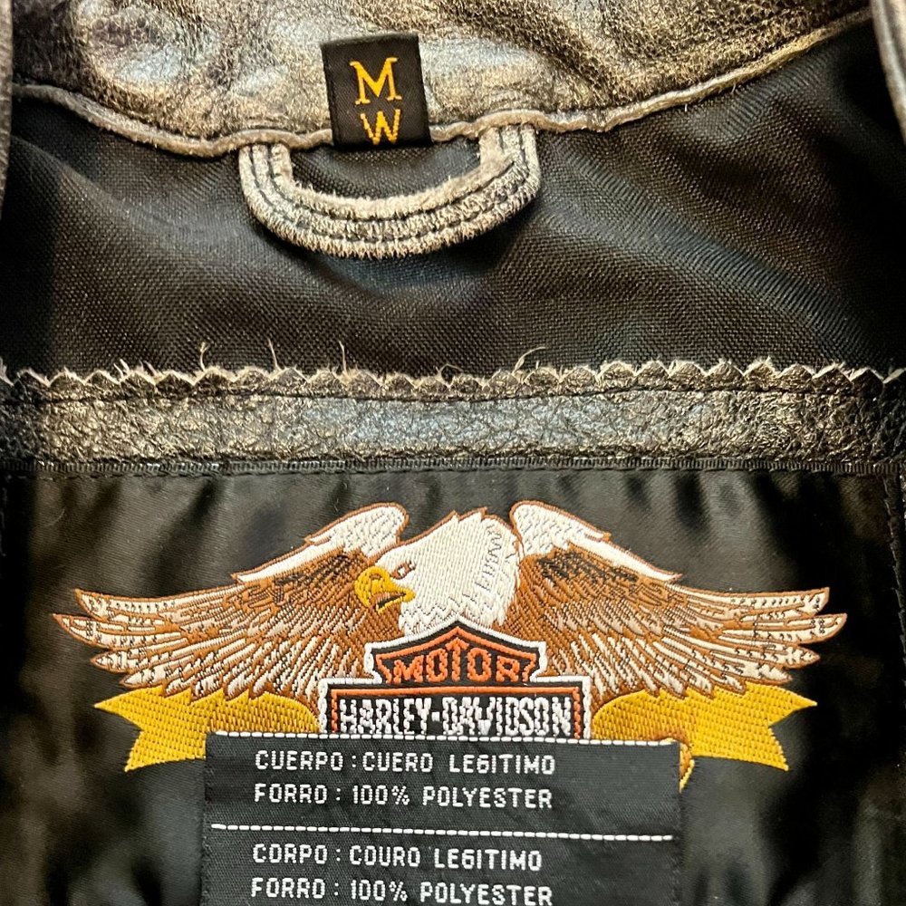Harley Davidson Vintage Distressed Leather Biker Jacket Size Women’s Medium - Picture 7 of 9